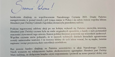 Powiększ grafikę: List od Prezydenta Andrzeja Dudy.